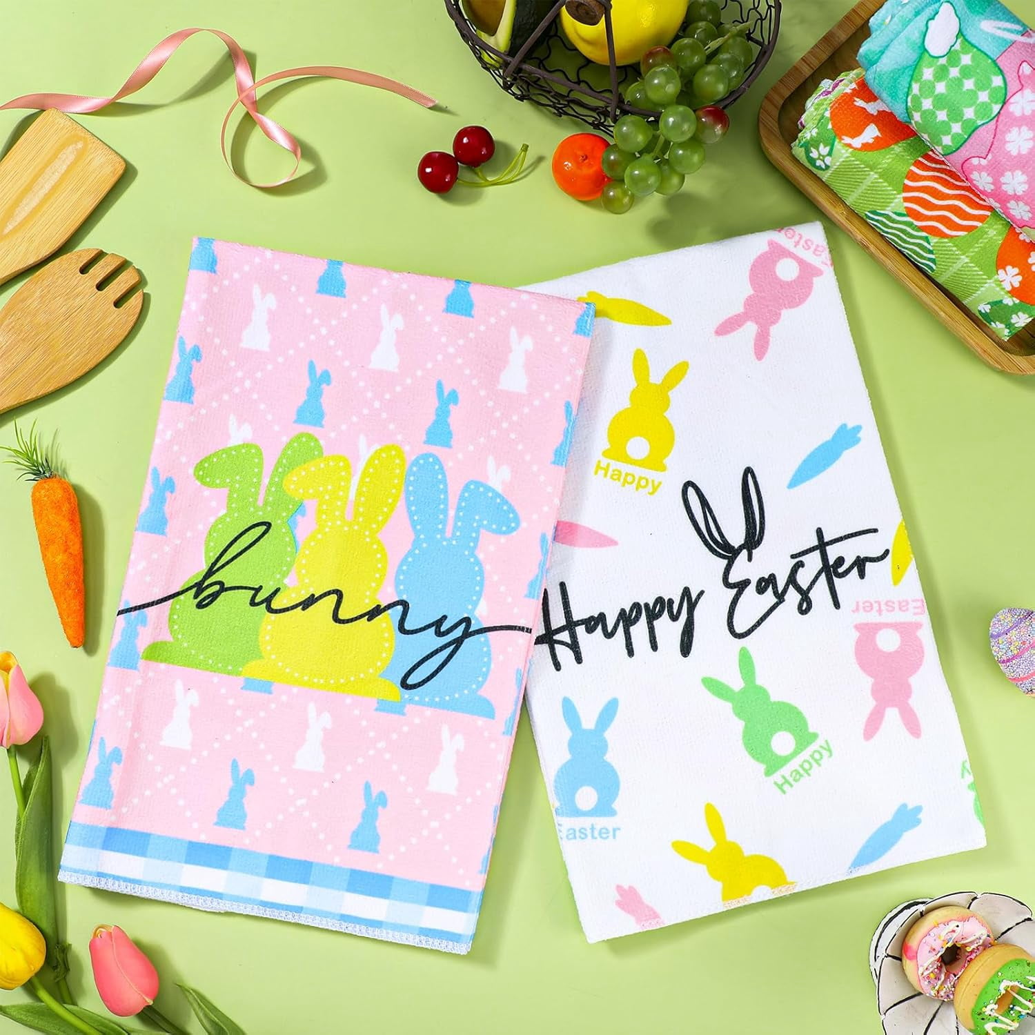 pogooe 6 Pcs Easter Kitchen Towels Colorful Easter Dish Spring Bunny Egg Truck Tea Towels Dish Cloths Seasonal Home Decoration for Hand Drying Holiday Bar Farmhouse, 18 x 26''''