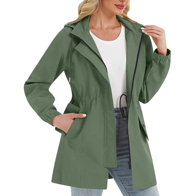 Mgmyaa Women's Outdoor Jacket - Waterproof, Drawstring, Pocketed, Detachable Hood Sports Shell Coat