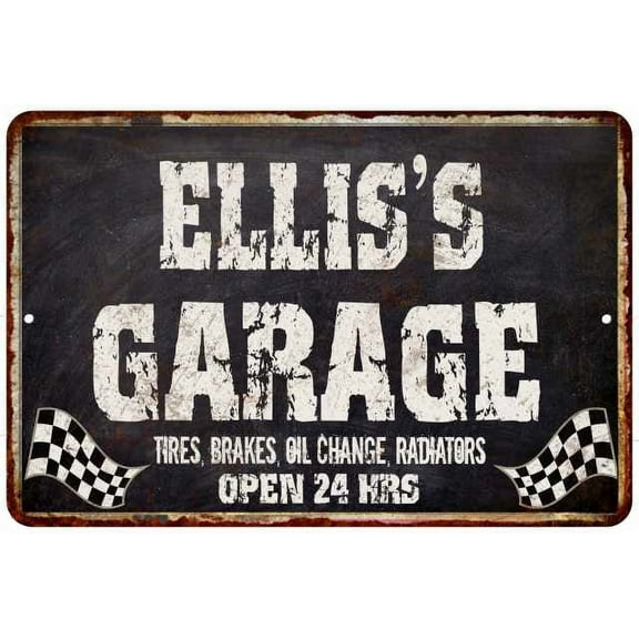ELLIS'S Garage Black Grunge Sign 8 x 12 High Gloss Metal 208120005160