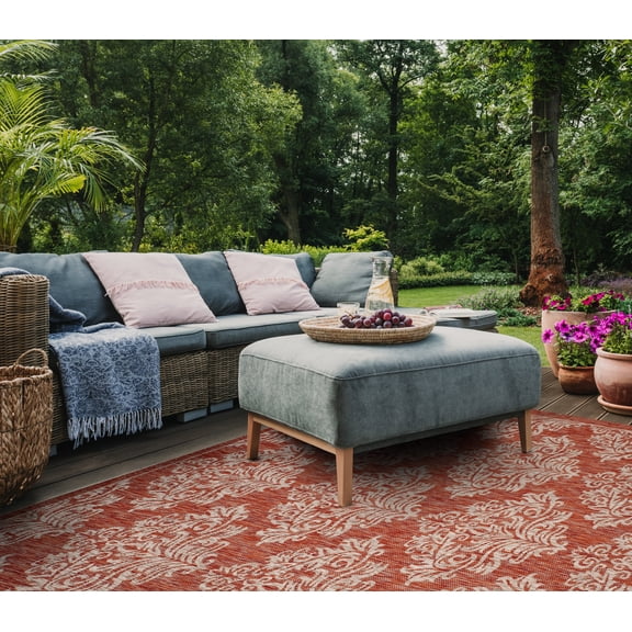 SAFAVIEH Courtyard Joetta Geometric Indoor/Outdoor Area Rug, Rust/Grey, 8' x 11'