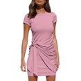 thumbnail image 1 of Robe T-Shirt d'Été pour Femme Décontractée à Manches Courtes 2021 Col Ras du Cou Moulante Froncée à Nouer à la Taille Mini Robes, 1 of 5