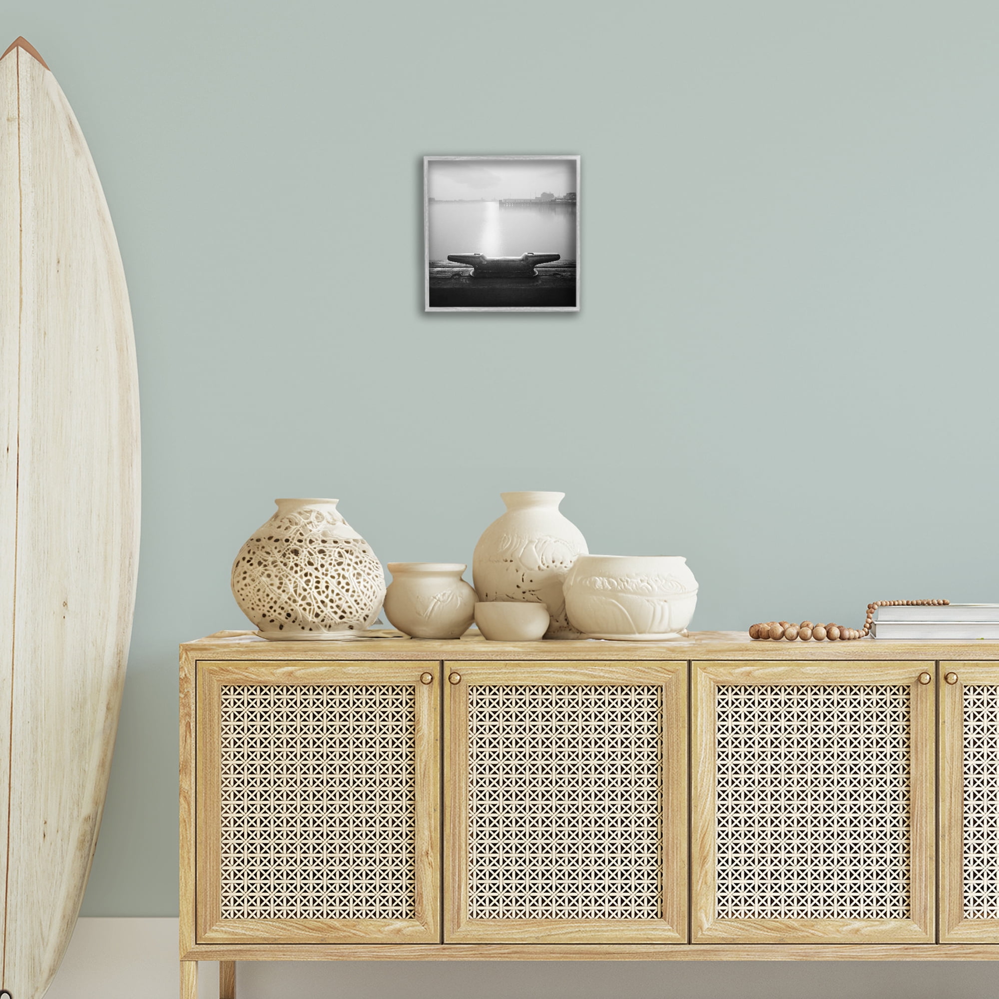 Stupell Industries Dockside Boat View Coastal Photography Gray Framed Art Print Wall Art, 12 x 12