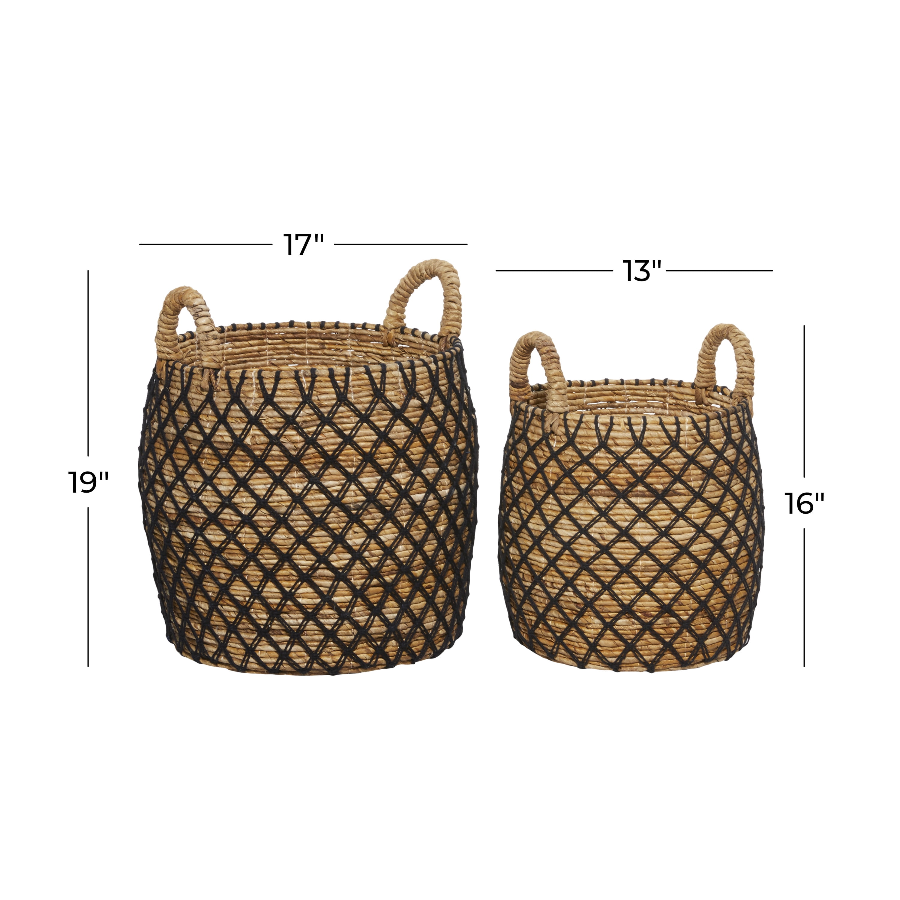 DecMode Coastal Banana Leaf Storage Basket, 19", 16"H, Brown, 2 - Pieces