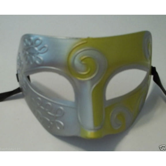 Yellow Gray Roman Greek Men Venetian Mardi Gras Halloween Party Masquerade Mask