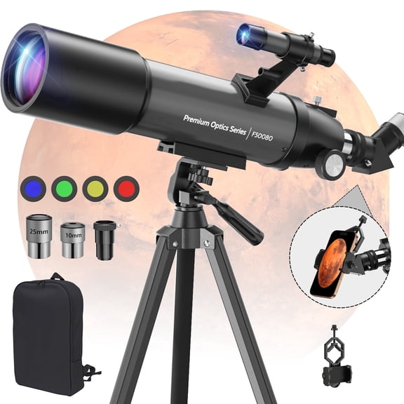 Hutact 50080 Telescope for Adults & Kids, High Powered Telscope 80mm Large Aperture, 20X-150X, Astronomical Refractor Telescope for Beginners, Gray