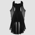 thumbnail image 5 of Shadoumai Goth Dress for Women Bell Sleeve Lace Up Steampunk Dresses Cold Shoulder Halloween Outfits High Low Medieval Clothes, 5 of 8
