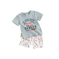 thumbnail image 2 of Yunliwuli Toddler Boy Shorts Set Letter Print Short Sleeve Round Neck T-Shirt with Baseball Pattern Shorts 2Pcs Outfit, 2 of 10