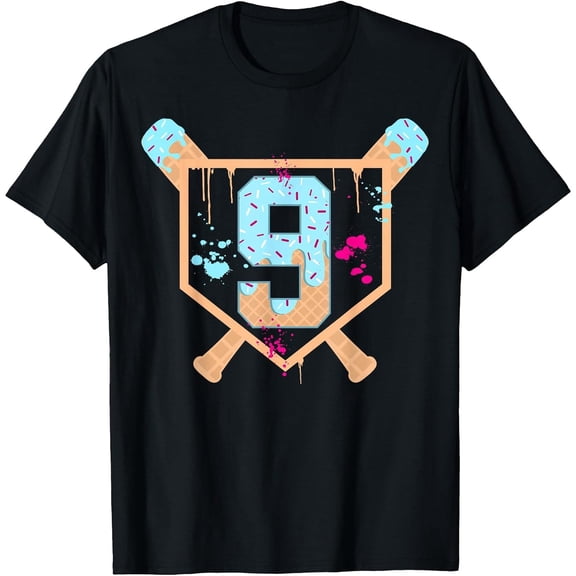 Baseball 9 Year Old Ice Cream Drip 9th Birthday Boy Number 9 T-Shirt, T-Shirt for Kids Youth, 180gsm, 100% Cotton