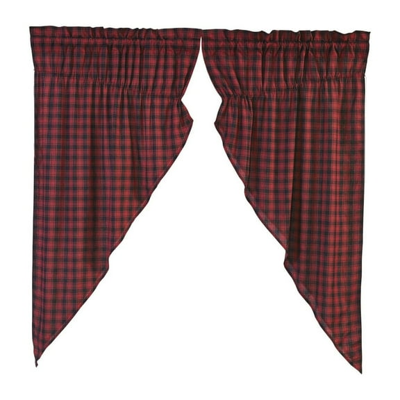 VHC Brands Rustic & Lodge Plaid Prairie Short Curtain Set, Red (2 Panels)