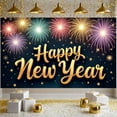 thumbnail image 5 of Fireworks Design Happy New Year Banner Star Pattern New Year Banner Golden Lettering Dark Background Celebration Banner for New Year Party Holiday Celebration Eve Gathering, 5 of 9