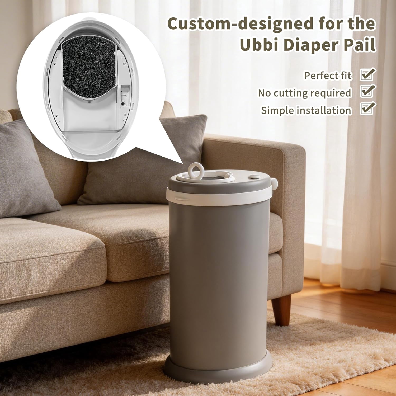 Baby Diaper Pail Deodorizer fit for Ubbi Diaper Pail, Activated Charcoal Odor Absorbing Filters Compatible with Ubbi Steel Diaper Pail 12 Pack