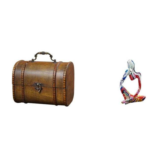 Estuche organizador de joyas,Organizador de joyas de madera para mujeres,hombres y niñas,Estatua de resina,Figura ornamental de resina con estatua de un pensador sentado,Escultura