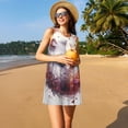 thumbnail image 3 of Easygdp White Red Cat Couple para Vestido Transpirable de Mujer, Vestido Suelto de Manga Corta con Pliegues y Bolsillos para el Verano, 3 of 7