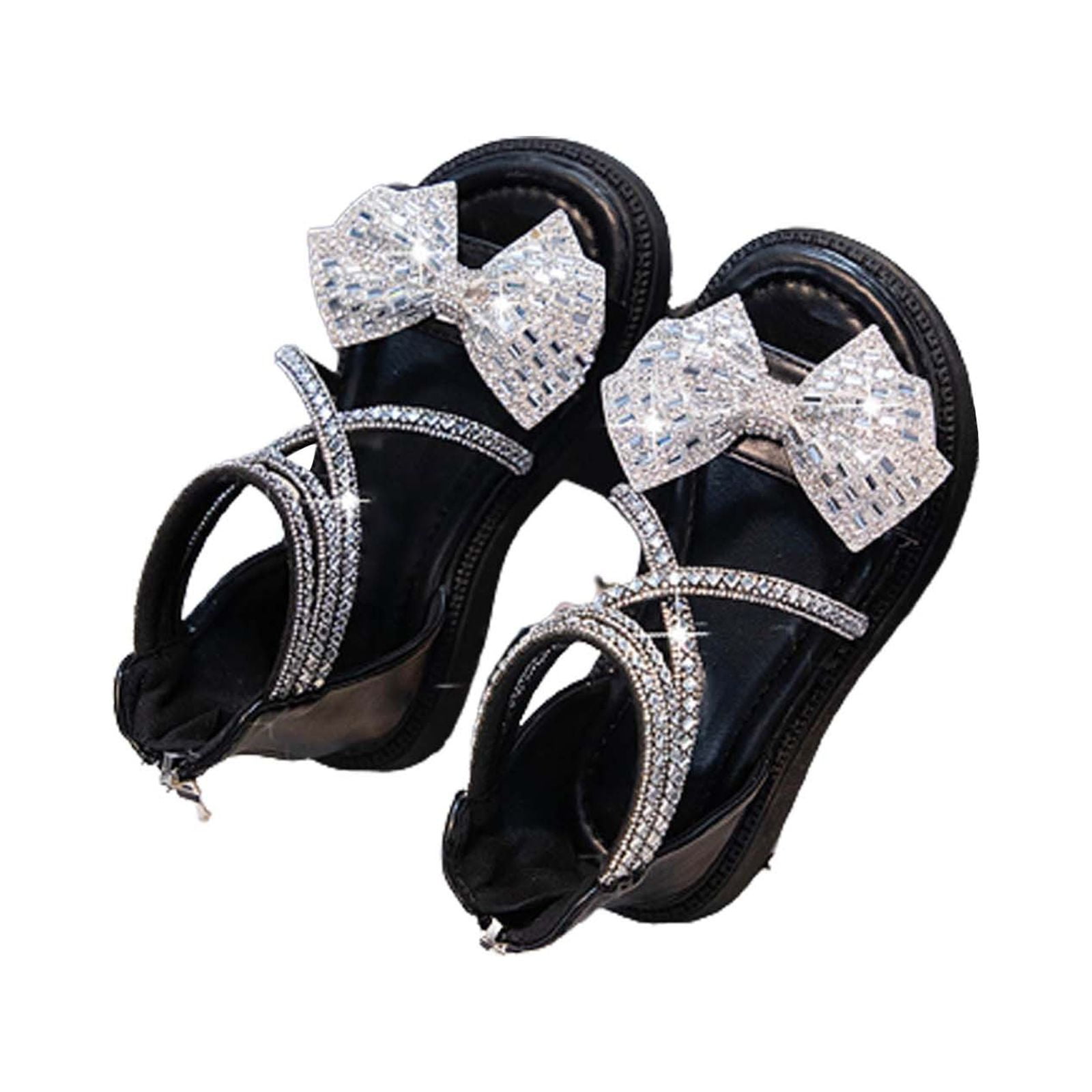 PEASKJP Girls Comfort Sandals Flower Middle High Heel Princess Sandals Kids Shoes Dress Platform Sandals Black 26
