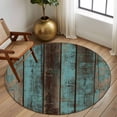 thumbnail image 2 of Teal Wood Grain 8FT Round Area Rugs for Living Room Farmhouse Board Retro Vintage Strip Ultra-Thin Non-Slip Round Rugs Machine Washable Low Pile Circle Carpet for Bedroom Kitchen Nursery, 2 of 9