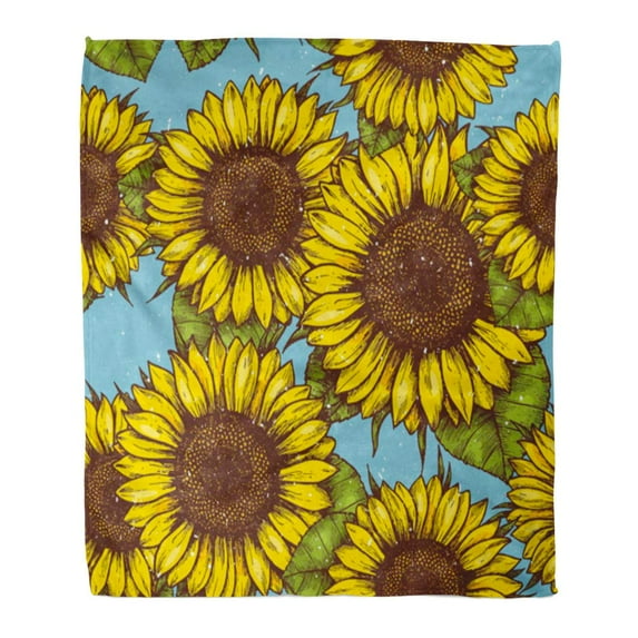 SIDONKU Throw Blanket 58x80 Inches Yellow Food Sunflower Vintage Retro Artistic Beautiful Beauty Blossom Botanical Warm Flannel Soft Blanket for Couch Sofa Bed
