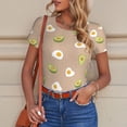 thumbnail image 6 of KLL Women 's Crew Neck Bodysuit Jumpsuits Egg and Avocado Print Short onesies Stretch T Shirts, 6 of 7