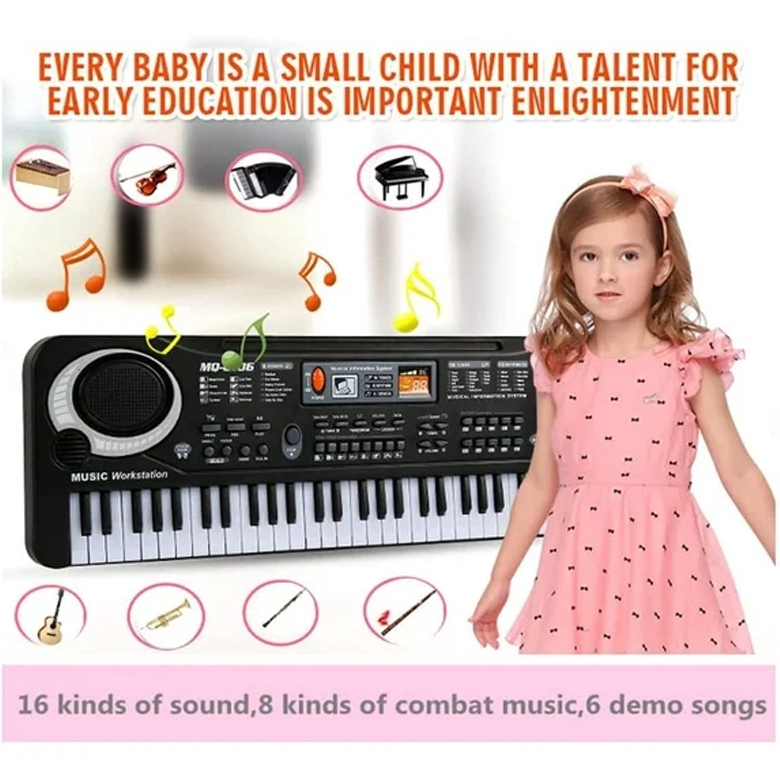 Electronic Piano Keyboard for Kids, 61 Keys Beginner Electric Piano with Microphone, Digital Music Piano, Portable Electronic Keyboard Piano, Musical Instrument Piano Toys for Girls Boys Gift