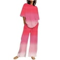 thumbnail image 2 of BSDJILFG Two Piece Pajamas for Women Plus Size Casual Lounge Sets Gradient Color Loose Fit Lounge Printed 1/2 Sleeve Crewneck Round Hem T-Shirts Elastic Long Wide-Leg Pants S-5XL, 2 of 5