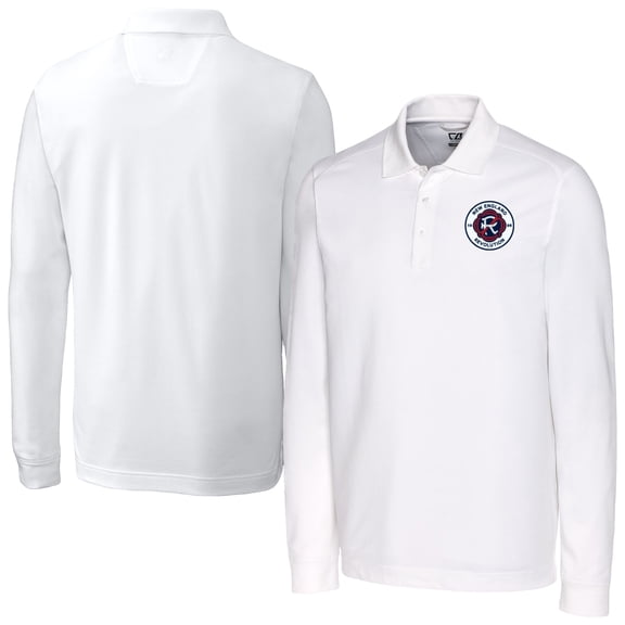 Men's Cutter & Buck White New England Revolution Advantage Eco Tri-Blend Pique Long Sleeve Polo