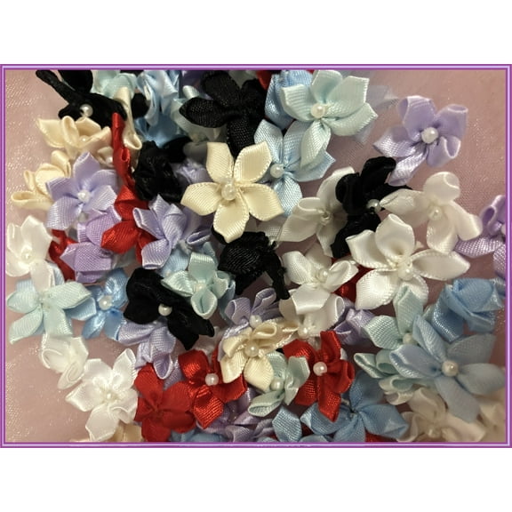 Charmed Handmade 100 Satin Ribbon Star Flower 3/4" Applique Sewing Bow Craft Mix Color 204-2