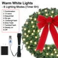 thumbnail image 2 of 24inch Christmas Wreath Prelit Warm White USB Lights with Hanger and Remote for Outdoor Indoor Decorations, 2 of 7