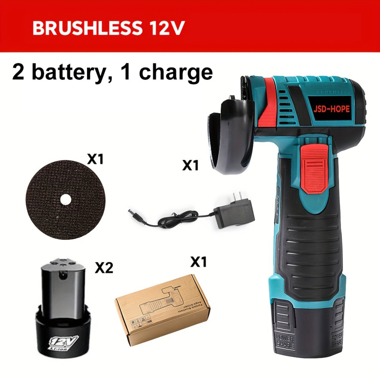 12V Mini Cordless Angle Grinder, Lithium-ion Brushless Small Hand Grinder Tool