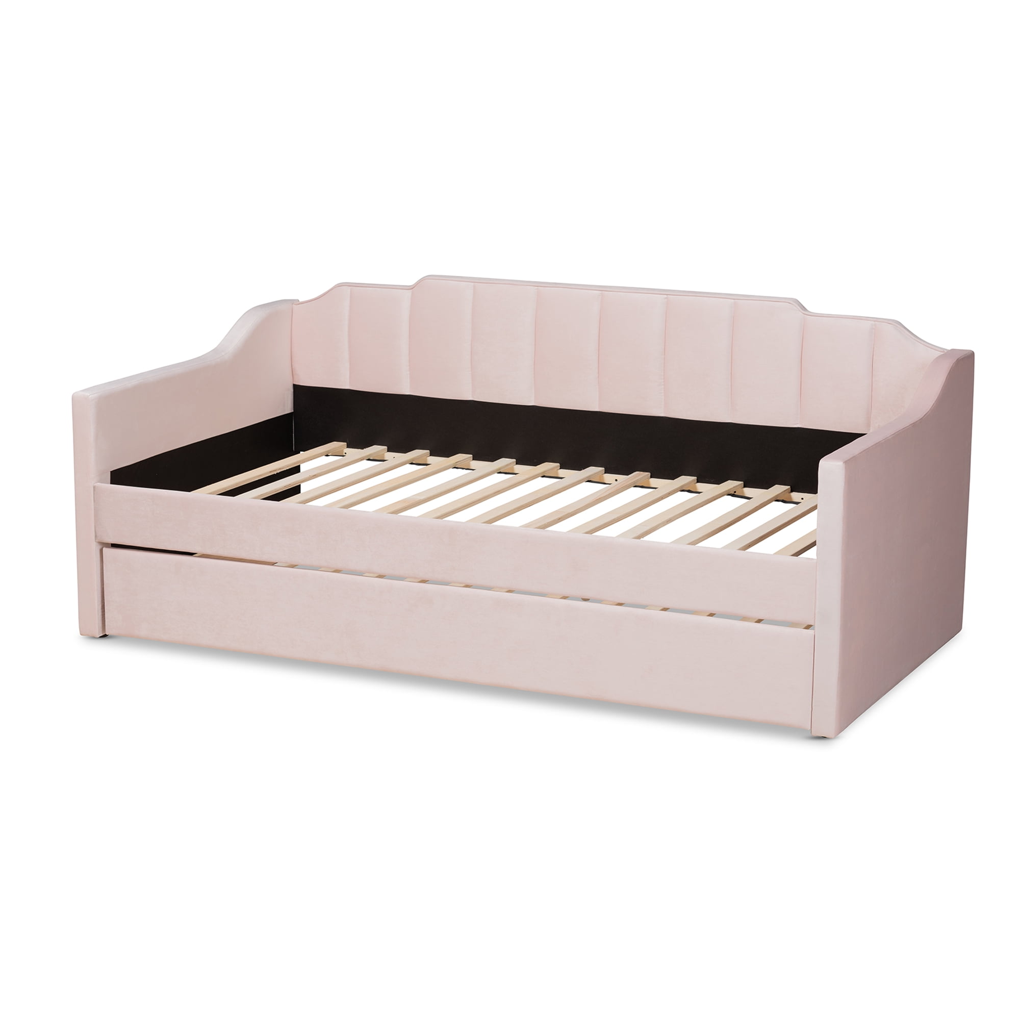 Baxton Studio Lennon Modern Engineered Wood with Trundle Daybed, Twin, Pink