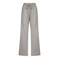 thumbnail image 5 of Drawstring Elastic Waist Casual Wide Leg Trousers with Pockets for Womens Cotton Linen Palazzo Pants, 5 of 9