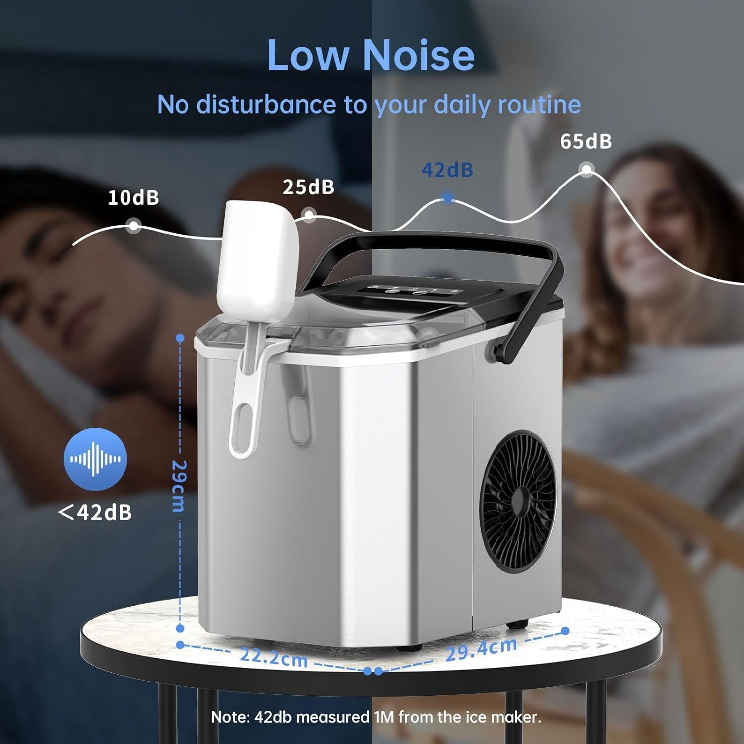 Stainless Steel Ice Maker, Self-Cleaning Ice Maker Machine, 12kg/24H, 2 Sizes 9   in 6 Mins Ice Machine with Handle, Scoop & Basket, 1.5L  Maker for /Kitchen/Office/Bar
