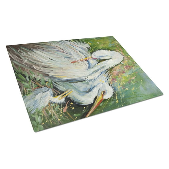 Carolines Treasures JMK1139LCB White Egret in the Rain Glass Cutting Board Large 12H x 16W multicolor