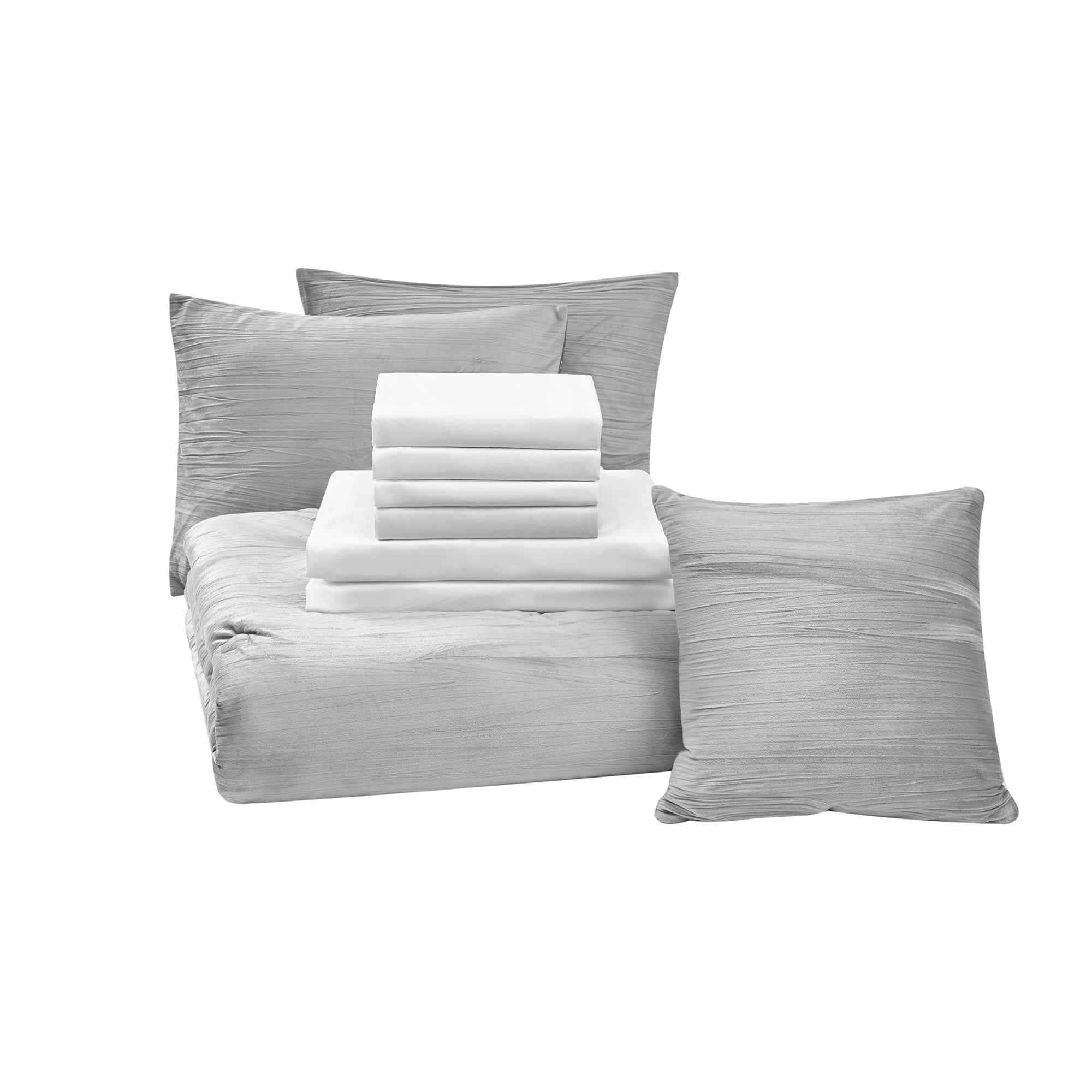 Mainstays 10 Piece Grey Crushed Velvet Bed in a Bag Comforter Set with Sheets, Full  (图5) Mainstays 10 Piece Grey Crushed Velvet Bed in a Bag Comforter Set with Sheets, Full  (图5)