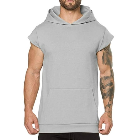 2019 hot sales Men's Summer Casual Hooded Pocket Short Sleeve Sport T-shirt Top Vest