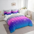 thumbnail image 3 of Feelyou Glitter Sequin Print Bedding Comforter Set 7pcs for Female, Cartoon Dreamy Stars Print Queen Bedding Sets, Modern Fashion Reversible Queen Sheet Sets, Lightweight Room Decor, 3 of 7