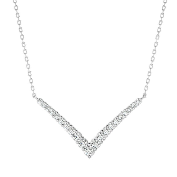 DIAMOND CLUB 0.75 Carat Lab Grown Diamond Graduated V-shaped Bar Necklace in 14K White Gold – Elegant Jewelry for Women Suitable for All Seasons