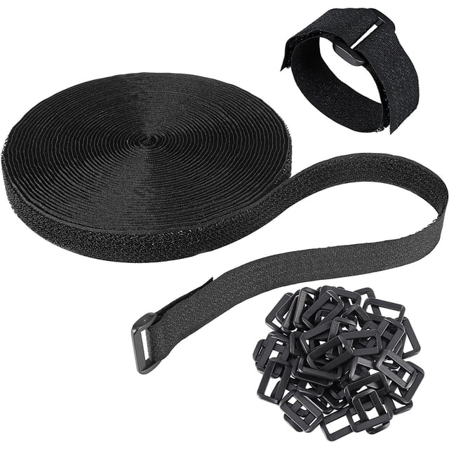 Jinsinto 10m Adjustable Cable Straps with 50 Buckles, Free Cut Length, Black Reusable Fastening Cable Ties, Hook and Loop Securing Strap for Cable Tidy, Wire Management, Cord Organiser