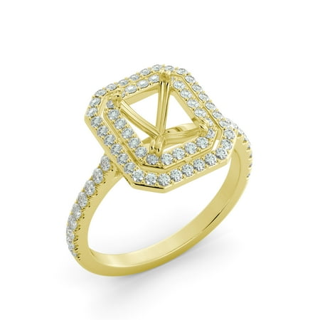 Emerald Semi Mount Ring - .85 ct Emerald Cut Diamond Double Halo Engagement Ring Semi Mount 14k Yellow Gold