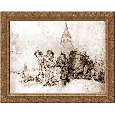 Triple 24x20 Gold Ornate Wood Framed Canvas Art by Perov, Vasily