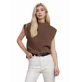 thumbnail image 2 of Women'S Mock Neck Sleeveless Sweater Vest Casual Cap Sleeve Knit Pullover Tank Tops 2025 Spring Summer Clothes Dark Brown XL, 2 of 8