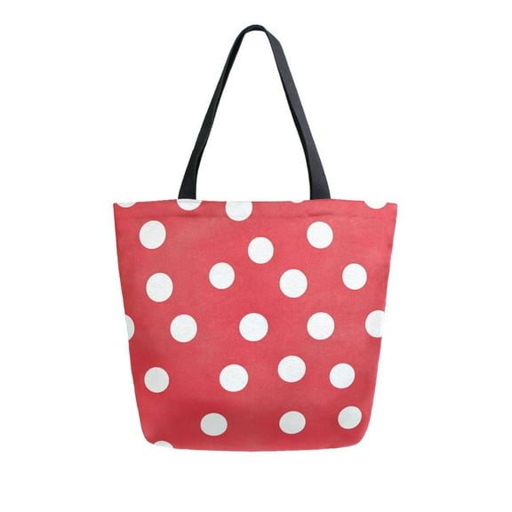Large opening canvas tote bag, thickened canvas shopping bag, commuter handbag, multi-color available. Irregularly Red Polka Dots
