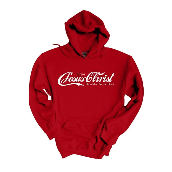 Mens Christian Hoodie Enjoy Jesus Christ Soda Logo Parody Hooded Sweatshirt-Red-medium