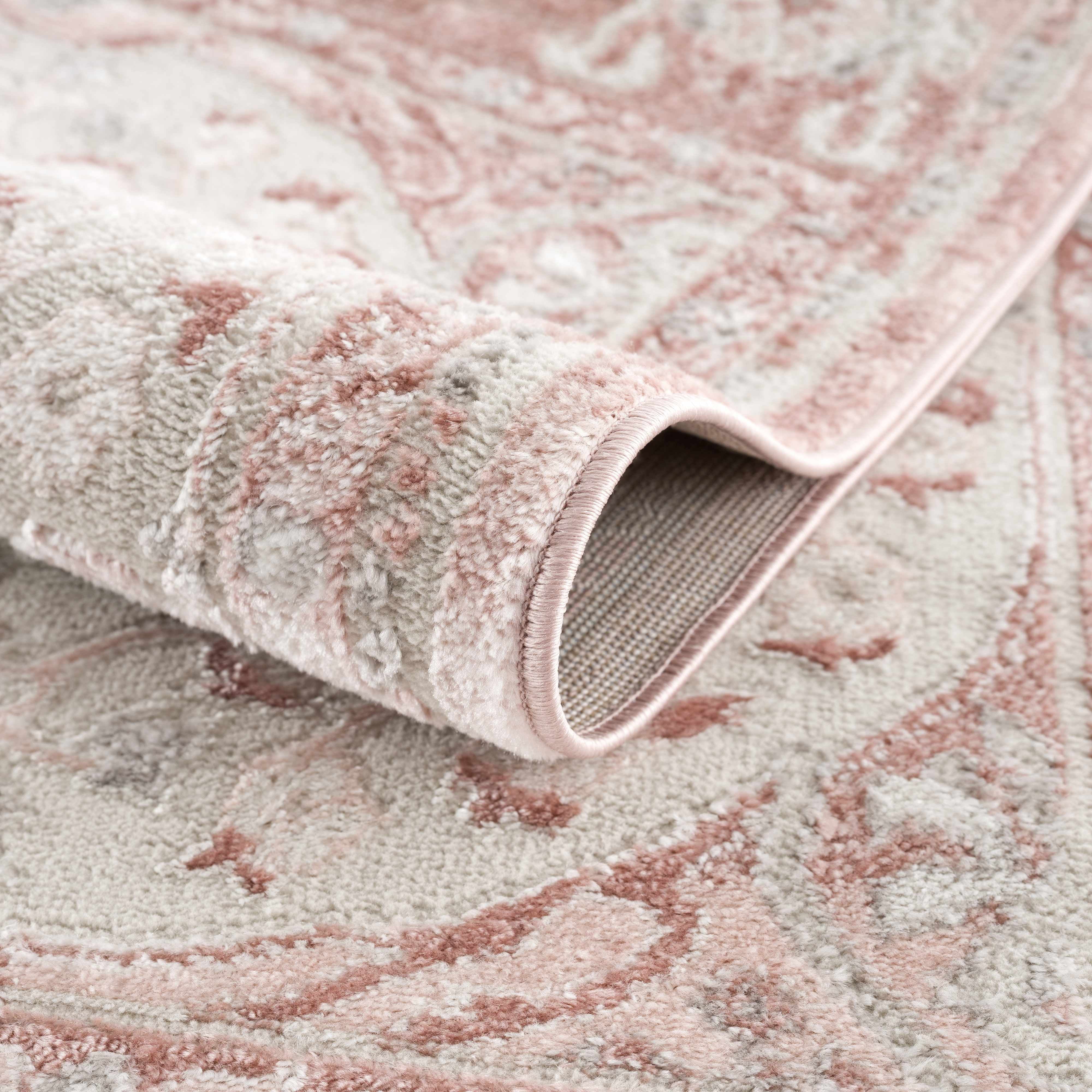 BoutiqueRugs Blush & Light Pink Collection Zora Bohemian Oriental Medallion Area Rug - Traditional Floral Carpet for Living Room, Bedroom - Blush, Pale Pink, Cream - 6'7" x 9'2" (6x9 Area Rug)