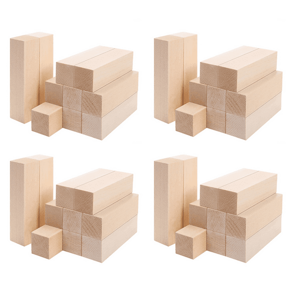 Carving Wood Blocks (40 Pack) 4 x 1 x 1 Inches Unfinished Basswood Project Craft Kit DIY Hobby Set for Beginners
