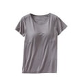 thumbnail image 2 of Otntypg Women's Cotton T Shirt with Built-in Bra Padded Active Tee Shirts Plus Size Casual Short Sleeves Shelf Bra Comfy Athletic Shirts Gray#02 XXL, 2 of 8