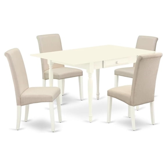 East West Furniture Monza 5-piece Wood Dining Set in Linen White/Cream