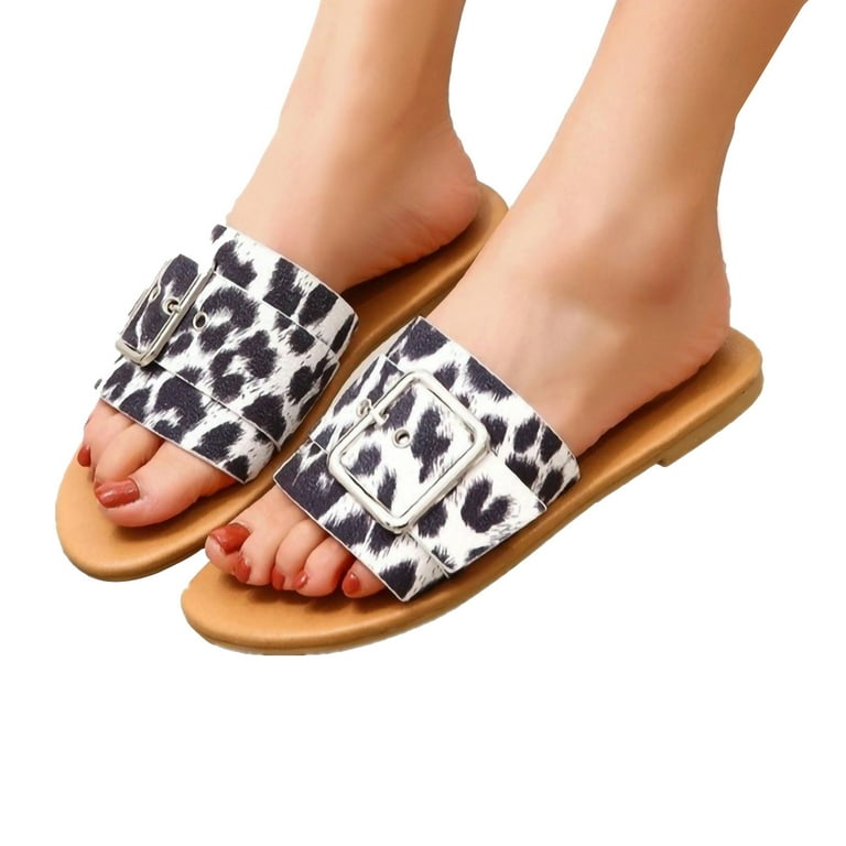 Anuirheih Clearance Slip on Sandals Women,Large Size Leopard Print