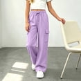 thumbnail image 2 of UDAUDU Girls Cargo Sweatpants Preppy Kids Pants Wide Leg Baggy Sweat Pants Teen Joggers School Athletic Casual Trousers with Pockets, 2 of 10