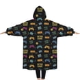 thumbnail image 2 of Oversized Wearable Blanket Hoodie,Colorful Games Retro Black Pattern Sherpa Blanket Hoodie with Super Pockets,Super Warm Fuzzy Pullover for Women & Men, 2 of 6