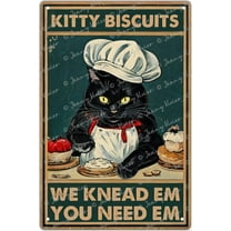 Cat Wall Decor, Kitty Biscuits We Knead Em You Need Em Retro Tin Sign for Cafes Club Bars Bathroom Metal Poster, Funny Kitchen Wall Decor, New Home Gift 5.5x8 Inch