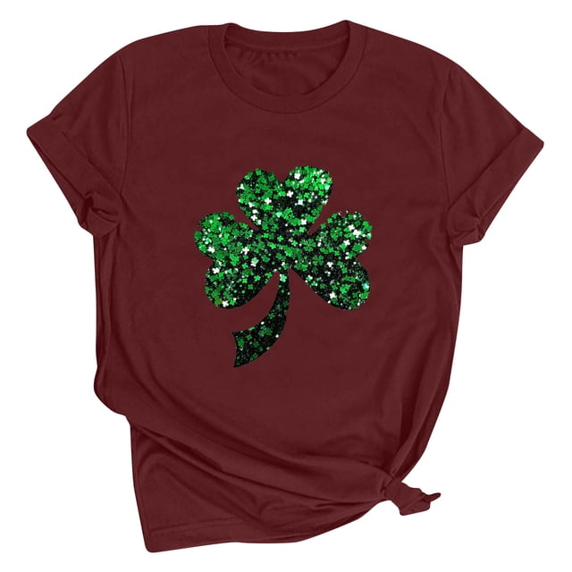 Dealovy T-Shirts de la Saint-Patrick pour Femmes Manches Courtes Col Rond Ample Trèfle Cœur Graphique